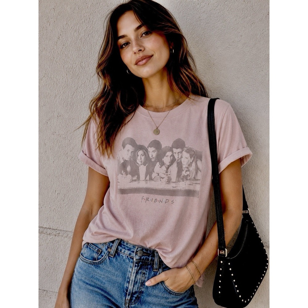 NEW Friends  Short Sleeve Graphic Shirt Womens Size Large Mauve TV Sitcom